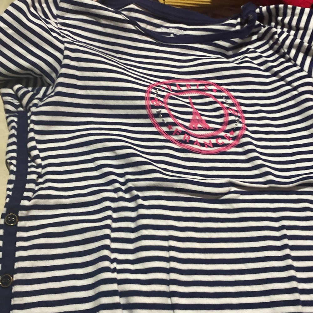 A striped blue and white Kim Rodgers shirt
